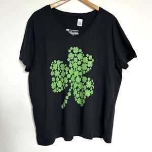 Vintage Irish Shamrock St Patrick's Day V-Neck T-Shirt ~Black~ Womens XXL Cotton